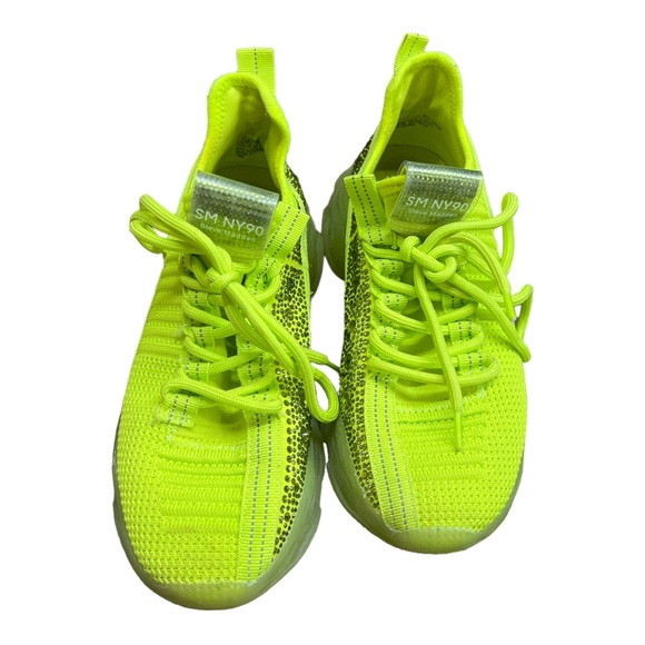 Steve Madden MAXIMA Textile Lace Up Sneakers Neon Yellow Boyfriend Sz 6.5M - Picture 3 of 6